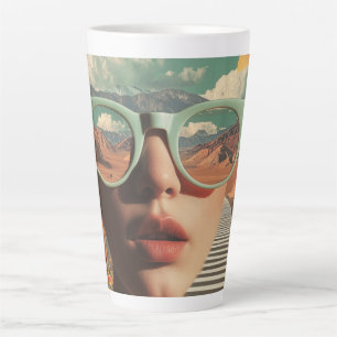 Tasse Latte Portrait surréaliste avec des lunettes reflétant l