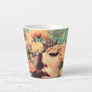 Tasse Latte Portrait surréaliste sous l'eau avec des fleurs de