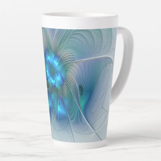 Tasse Latte Position, Abstrait bleu turquoise fractal (Angle droit)