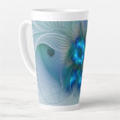 Tasse Latte Position, Abstrait bleu turquoise fractal (Angle gauche)