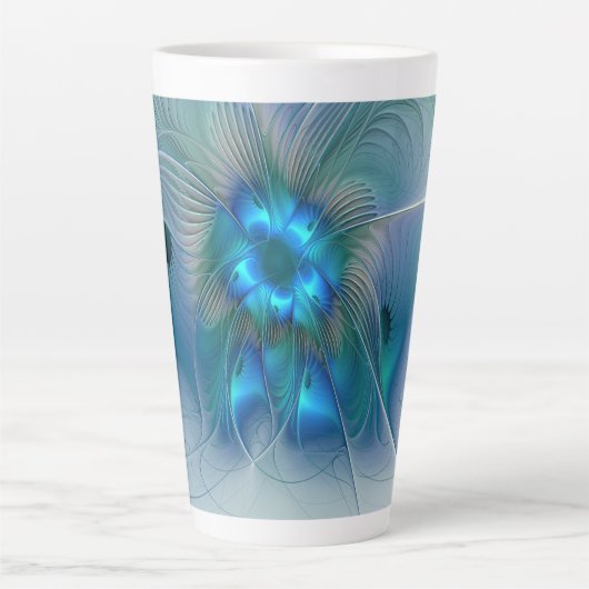Tasse Latte Position, Abstrait bleu turquoise fractal (Devant)