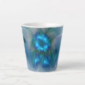 Tasse Latte Position, Abstrait bleu turquoise fractal (Devant)