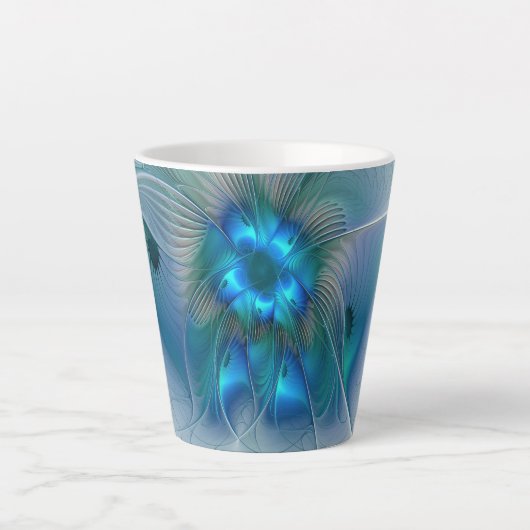 Tasse Latte Position, Abstrait bleu turquoise fractal (Devant)
