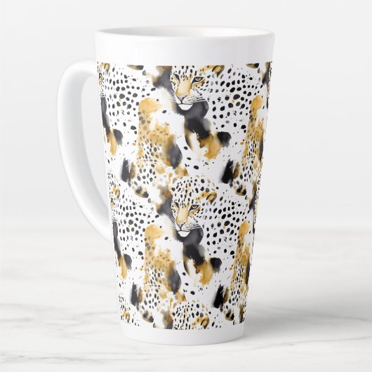 Tasse Latte Poster de animal Léopards d'or jaune noir (Angle gauche)