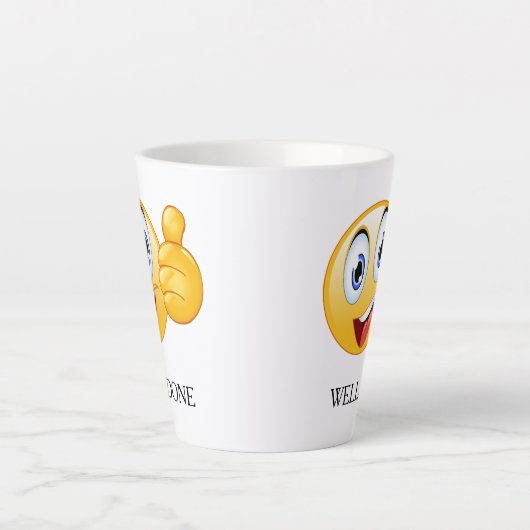 Tasse Latte Pouce vers le haut Emoji bien fait visage souriant (Devant)
