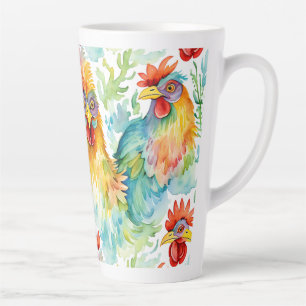 Tasse Latte Poulet d'aquarelle de ferme mignonne