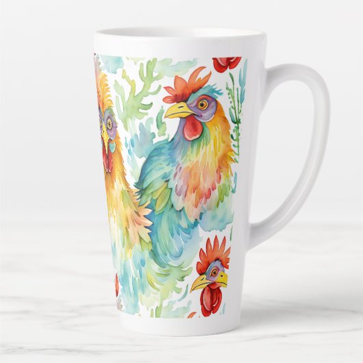 Tasse Latte Poulet d'aquarelle de ferme mignonne (Droite)