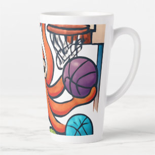 Tasse Latte Poulpe de basketball, art de dessin animé amusant