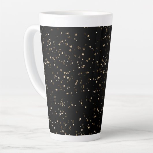 Tasse Latte Poussière Parties scintillant or sur noir (Angle gauche)
