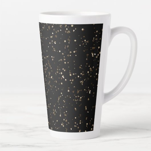 Tasse Latte Poussière Parties scintillant or sur noir (Droite)