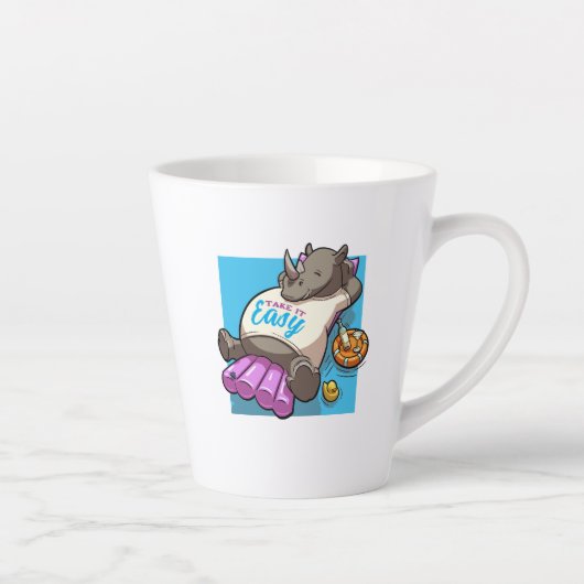 Tasse Latte Prenez-Le Facile Relaxant Rhino Drôle Piscine Cart (Droite)