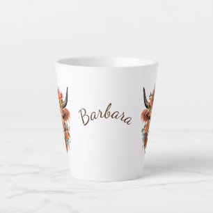 Tasse Latte Prénom personnalisé Fleurs de saumons de vache de 