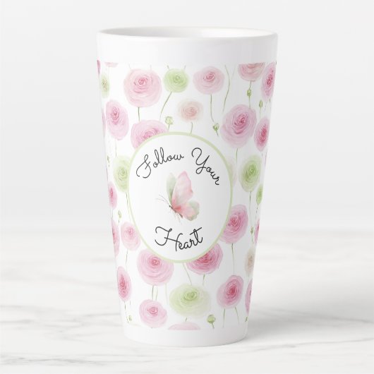 Tasse Latte Pretty Pink Mint Ranunculus   (Devant)