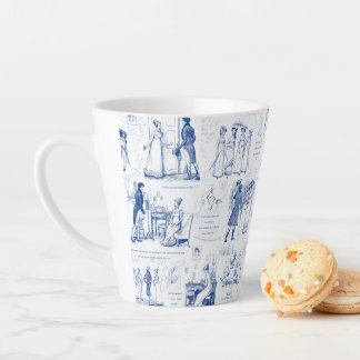 Tasse Latte Pride and Prejudice Blue Toile Quotes