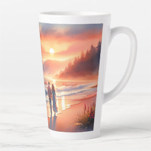 Tasse Latte Promenade au phare du coucher de soleil côtier rom