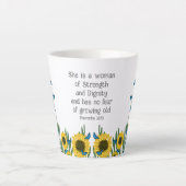 Tasse Latte Proverbes 31:25 Papillons chrétiens religieux (Devant)