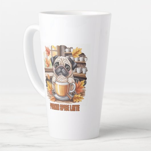 Tasse Latte Pugkin Spice Latte – Cute Autumn Pug Coffee Design (Angle gauche)