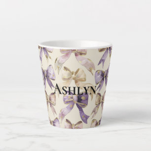 Tasse Latte Purple Gold Bows Anniversaire