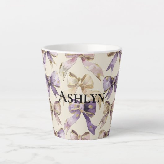 Tasse Latte Purple Gold Bows Anniversaire (Devant)
