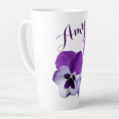 Tasse Latte Purple pansé floral Amy nom personnalisable boho (Angle gauche)
