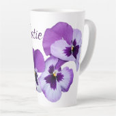 Tasse Latte Purple pansé floral Katie nom personnalisable boho (Angle droit)