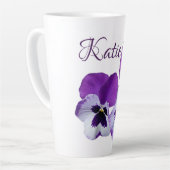 Tasse Latte Purple pansé floral Katie nom personnalisable boho (Angle gauche)