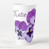 Tasse Latte Purple pansé floral Katie nom personnalisable boho (Devant)