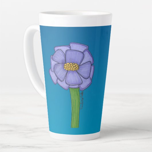 Tasse Latte Purple Square Flower with Blue background (Angle gauche)