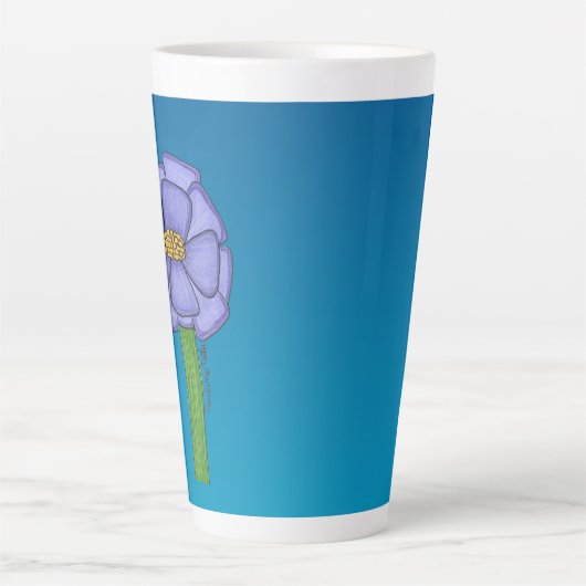 Tasse Latte Purple Square Flower with Blue background (Devant)