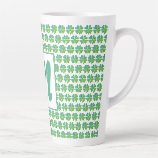 Tasse Latte Quatre Clovers de feuilles Motif Vert bleu Monogra (Droite)