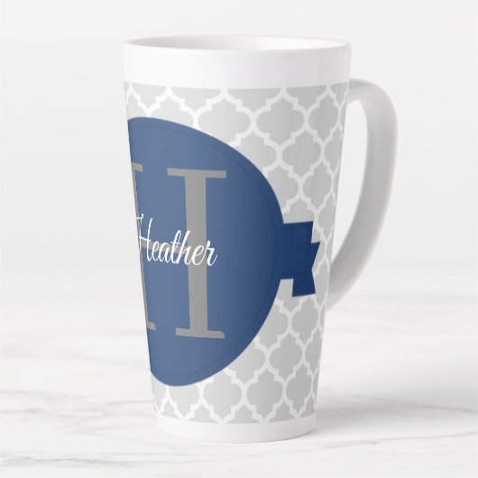 Tasse Latte Quatrefoil bleu personnalisé (Angle droit)