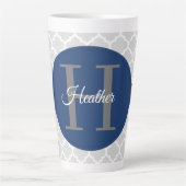 Tasse Latte Quatrefoil bleu personnalisé (Devant)