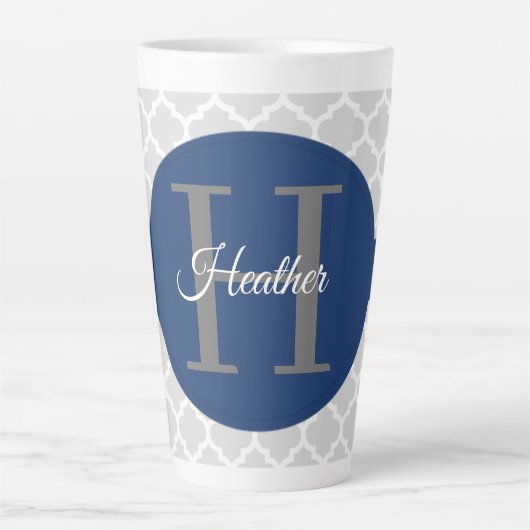 Tasse Latte Quatrefoil bleu personnalisé (Devant)
