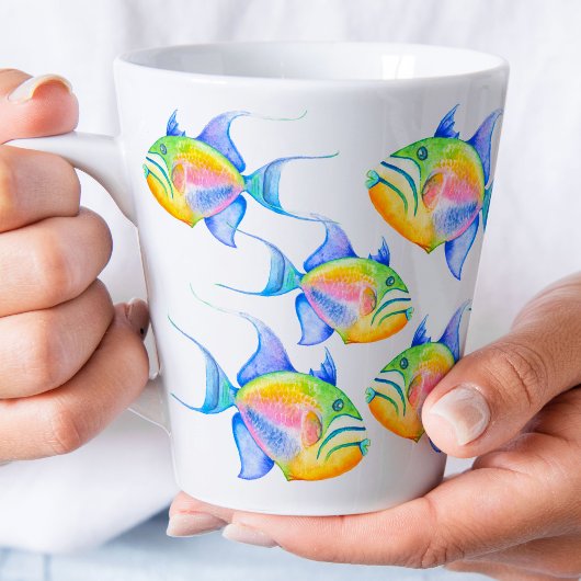 Tasse Latte Queen Triggerfish Tropical Fish Watercolor Art