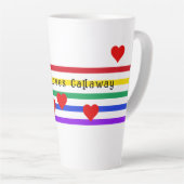 Tasse Latte Rainbow Stripes Coeurs Premiers noms Customisés (Angle droit)