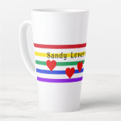 Tasse Latte Rainbow Stripes Coeurs Premiers noms Customisés (Angle gauche)
