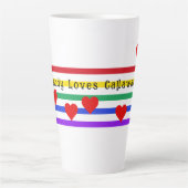 Tasse Latte Rainbow Stripes Coeurs Premiers noms Customisés (Devant)