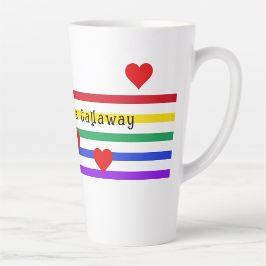 Tasse Latte Rainbow Stripes Coeurs Premiers noms Customisés (Droite)