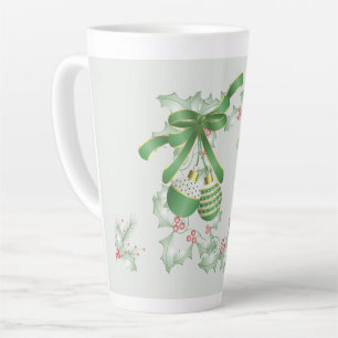 Tasse Latte Rameaux de houx vert clair rose Noël
