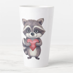 Tasse Latte raton laveur coloré mignon avec coeur