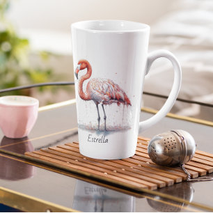 Tasse Latte Rayon de Flamant rose : Aquarelle tropicale, perso