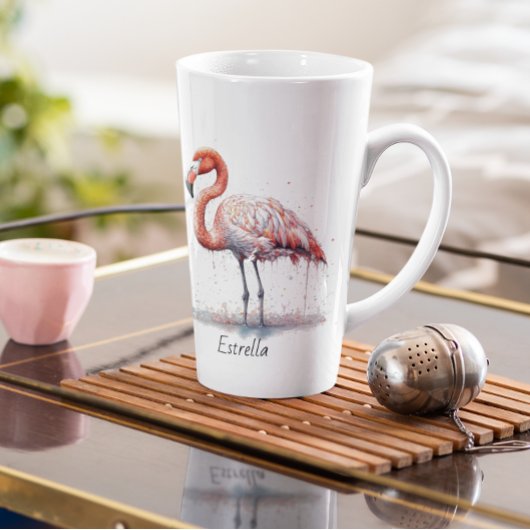 Tasse Latte Rayon de Flamant rose : Aquarelle tropicale, perso