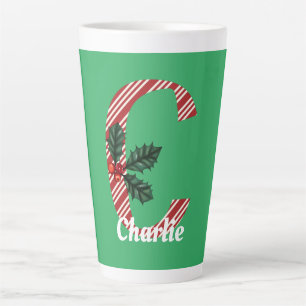 Tasse Latte Rayure de Canne à Sucre Lettre C Grand Noël