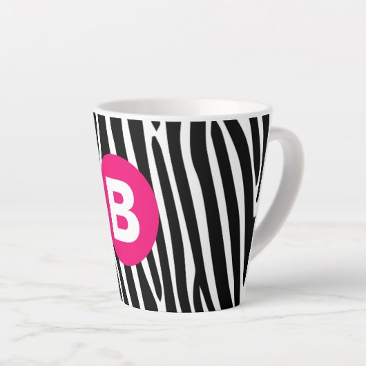 Tasse Latte Rayures Classiques de Zèbre Monogramme Rose Clair (Angle droit)