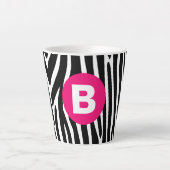 Tasse Latte Rayures Classiques de Zèbre Monogramme Rose Clair (Devant)
