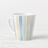 Tasse Latte Rayures Crème Bleu de Plage (Angle gauche)
