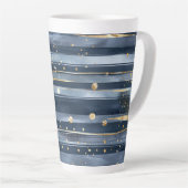 Tasse Latte Rayures de points de rêves d'or bleu (Angle droit)
