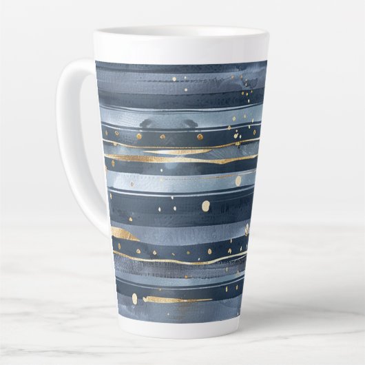 Tasse Latte Rayures de points de rêves d'or bleu (Angle gauche)