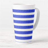 Tasse Latte Rayures géométriques bleues chic (Angle droit)
