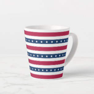 Tasse Latte Rayures Horizontales avec Étoiles Patriotiques